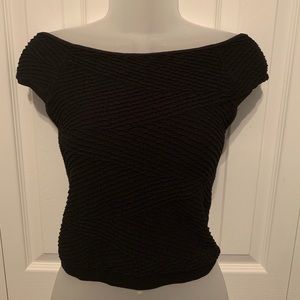 BCBG black ribbed off the shoulder shirt